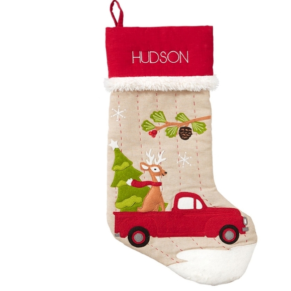 Pottery Barn Woodland Stocking Truck with Reindeer - Beckett - red & tan - Picture 8 of 14